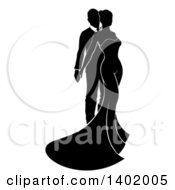Clipart Of A Black And White Posing Bride And Groom Royalty Free Vector Illustration by AtStockIllustration
