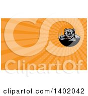 Clipart Of A Retro Woodcut Black Bear Wearing Shades And Smoking A Cigar And Orange Rays Background Or Business Card Design Royalty Free Illustration