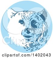 Poster, Art Print Of Retro Bear Head In A Blue Circle