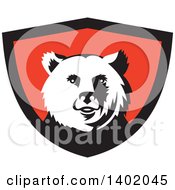 Retro Grizzly Bear Head In A Black And Red Shield