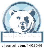 Retro Grizzly Bear Head In A Blue And White Circle With Text Space