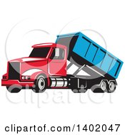 Clipart Of A Retro Roll Off Bin Dump Truck Royalty Free Vector Illustration