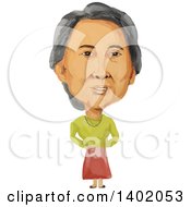 Poster, Art Print Of Watercolor Caricature Of The Prime Minister Of Republic Of The Union Of Myanmar Burma Aung San Suu Kyi