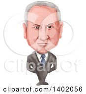 Watercolor Caricature Of The 9th Prime Minister Of Israel Benjamin Netanyahu