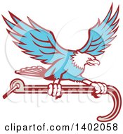 Retro Blue Bald Eagle Flying With A Towing J Hook