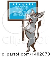 Poster, Art Print Of Retro Politician Democratic Donkey Holding A Vote 2016 Sign