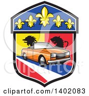 Poster, Art Print Of Retro Orange Cabriolet Convertible Coupe Car French Coat Of Arms Crest