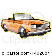 Poster, Art Print Of Retro Orange Cabriolet Convertible Coupe Car With A Yellow Outline