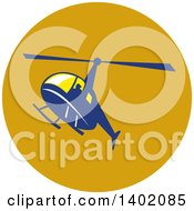 Poster, Art Print Of Retro Blue Helicopter Flying In A Circle
