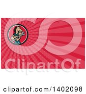 Clipart Of A Cartoon Muscular Horse Man Plumber Holding A Monkey Wrench And Pink Rays Background Or Business Card Design Royalty Free Illustration