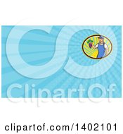 Clipart Of A Retro Caucasian Farmer Boy Holding Purple Grapes And Blue Rays Background Or Business Card Design Royalty Free Illustration