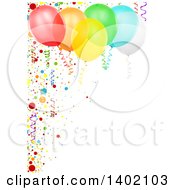 Poster, Art Print Of Vertical Background Of Colorful Party Balloons With Confetti