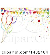 Poster, Art Print Of Horizontal Background Of Colorful Party Balloons With Confetti And A Bunting