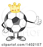 Cartoon Faceless Soccer Ball Mascot Character Wearing A Crown And Giving A Thumb Up