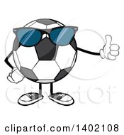 Poster, Art Print Of Cartoon Faceless Soccer Ball Mascot Character Wearing Sunglasses And Giving A Thumb Up