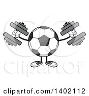 Cartoon Faceless Soccer Ball Mascot Character Working Out With Dumbbells