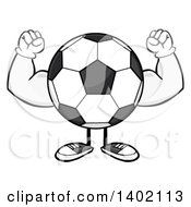 Cartoon Faceless Soccer Ball Mascot Character Flexing His Muscles