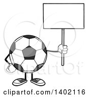 Cartoon Faceless Soccer Ball Mascot Character Holding Up A Blank Sign