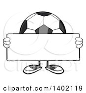 Cartoon Faceless Soccer Ball Mascot Character Holding A Blank Sign