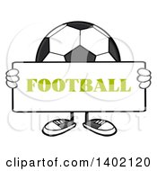 Cartoon Faceless Soccer Ball Mascot Character Holding A Football Sign