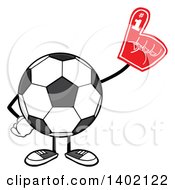 Cartoon Faceless Soccer Ball Mascot Character Wearing A Foam Finger