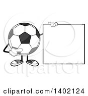 Cartoon Faceless Soccer Ball Mascot Character Pointing To A Blank Sign