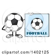 Cartoon Faceless Soccer Ball Mascot Character Pointing To A Football Sign