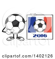 Cartoon Faceless Soccer Ball Mascot Character Holding A France 2016 Sign