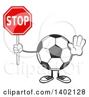 Cartoon Faceless Soccer Ball Mascot Character Holding A Stop Sign