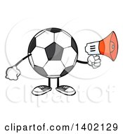 Cartoon Faceless Soccer Ball Mascot Character Using A Megaphone
