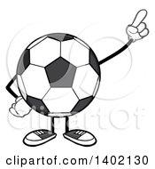 Cartoon Faceless Soccer Ball Mascot Character Pointing Or Holding Up A Finger