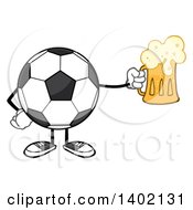 Cartoon Faceless Soccer Ball Mascot Character Holding A Beer Mug