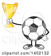 Cartoon Faceless Soccer Ball Mascot Character Holding A Trophy