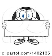 Clipart Of A Cartoon Soccer Ball Mascot Character Holding A Blank Sign Royalty Free Vector Illustration