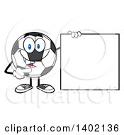 Poster, Art Print Of Cartoon Soccer Ball Mascot Character Pointing To A Blank Sign