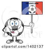 Clipart Of A Cartoon Soccer Ball Mascot Character Holding A France 2016 Sign Royalty Free Vector Illustration