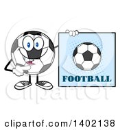 Poster, Art Print Of Cartoon Soccer Ball Mascot Character Pointing To A Football Sign
