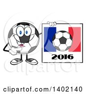 Poster, Art Print Of Cartoon Soccer Ball Mascot Character Pointing To A France 2016 Sign