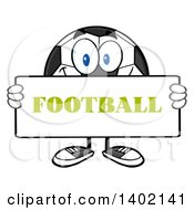 Poster, Art Print Of Cartoon Soccer Ball Mascot Character Holding A Football Sign