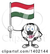 Poster, Art Print Of Cartoon Soccer Ball Mascot Character Holding A Hungarian Flag