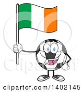 Cartoon Soccer Ball Mascot Character Holding An Irish Flag