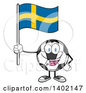 Cartoon Soccer Ball Mascot Character Holding A Swedish Flag