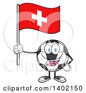 Cartoon Soccer Ball Mascot Character Holding A Swiss Flag