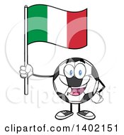 Poster, Art Print Of Cartoon Soccer Ball Mascot Character Holding A Italian Flag
