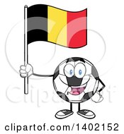 Poster, Art Print Of Cartoon Soccer Ball Mascot Character Holding A Belgian Flag
