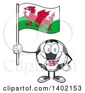 Poster, Art Print Of Cartoon Soccer Ball Mascot Character Holding A Wales Flag