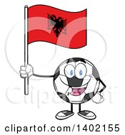 Poster, Art Print Of Cartoon Soccer Ball Mascot Character Holding An Albanian Flag