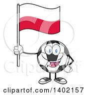 Cartoon Soccer Ball Mascot Character Holding A Polish Flag