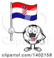 Poster, Art Print Of Cartoon Soccer Ball Mascot Character Holding A Croatian Flag