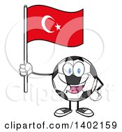 Poster, Art Print Of Cartoon Soccer Ball Mascot Character Holding A Turkish Flag